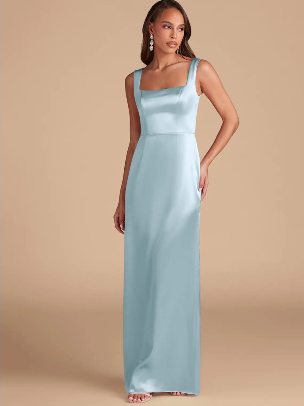 Azazie Satin Scoop-Back Maxi Dress in Light Blue